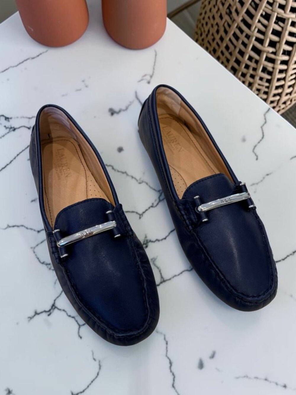 Ralph Lauren Claremont Women's Size 10 Genuine Leather Loafers in Navy Blue